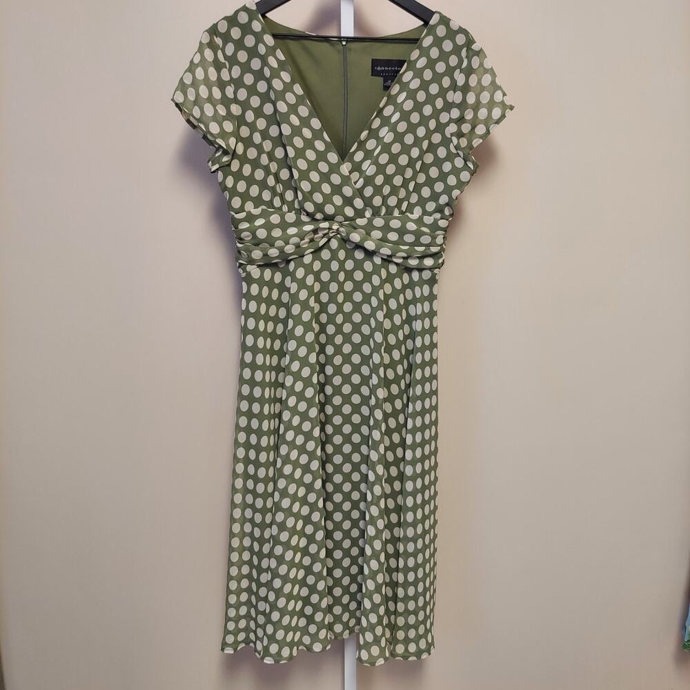 Connected Apparel Dress 12 Green Polka Dot Baby Doll Midi Twee Cottage